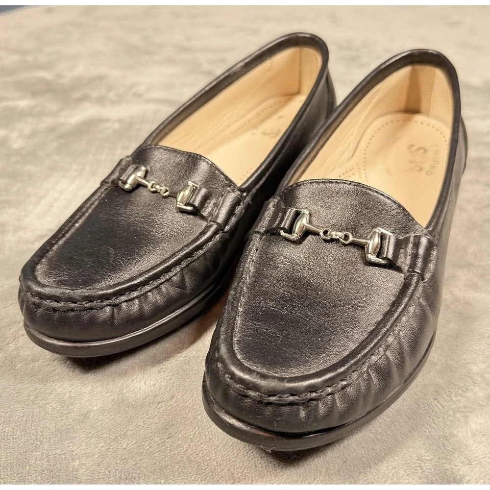 SAS Shoes Womens Size 7N Black‎ Leather Loafers Slip On Tripad Comfort Walking